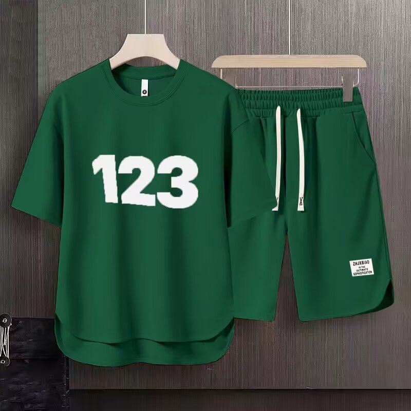 Men's Clothing 2024 Waffle Casual Summer Suit Men's Loose Teen Short sleeved T shirt Shorts Handsome Two piece Suit_mkmklike.com