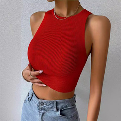 歐美亞馬遜新款露臍背心女外貿性感露臍短款螺紋外穿修身運動背心