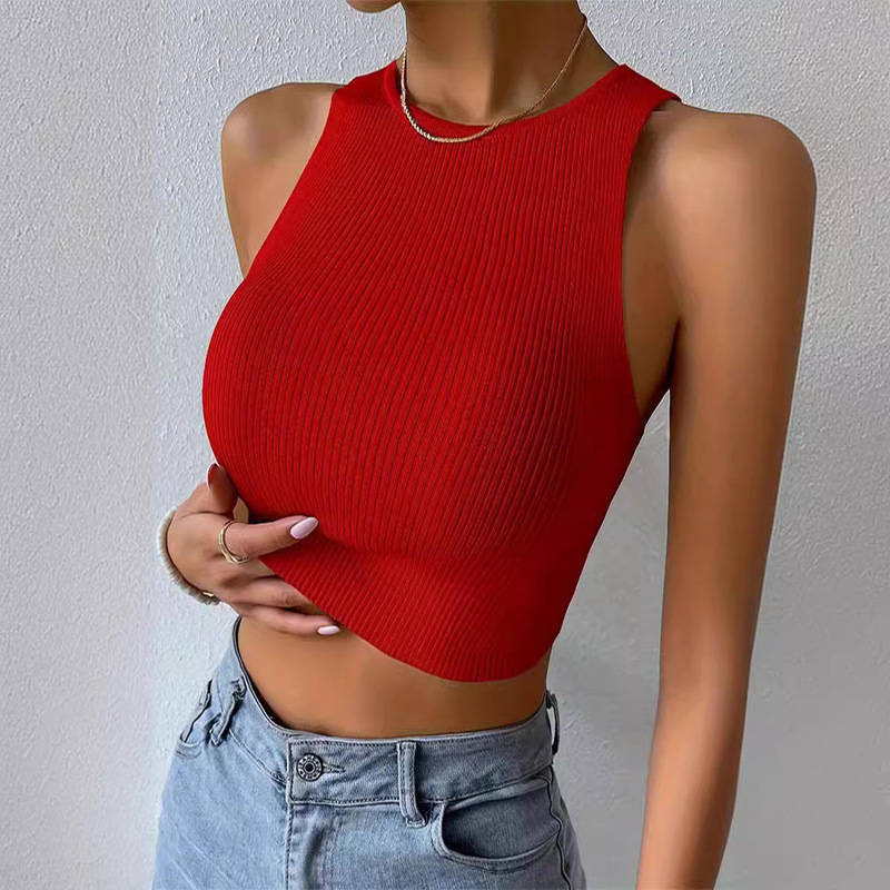 European and American Amazon New Navel Vest Women's Foreign Trade Sexy Navel Short Threaded Slim-fit Sports Vest