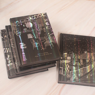 Romantic Town All Black Blank Hardcover Hard Surface Notebook Cute Notepad Black Card Graffiti Handbook Stationery
