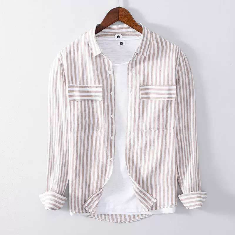 L848 Японская свежая цветная подходящая рубашка с карманами, мужская повседневная рубашка в полоску с длинными рукавами, Мужская поколение волос