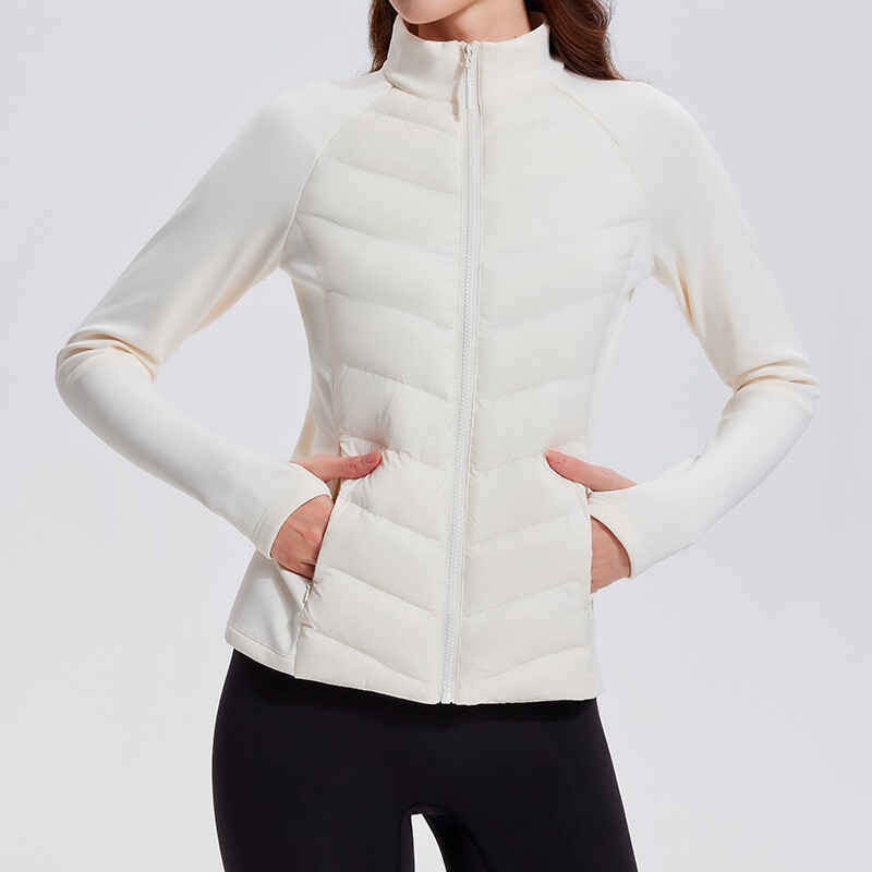 New Sports Down Jacket Women's Light Goose Down Elastic Yoga Clothing Outdoor Windproof Warm Short Casual Down Jacket