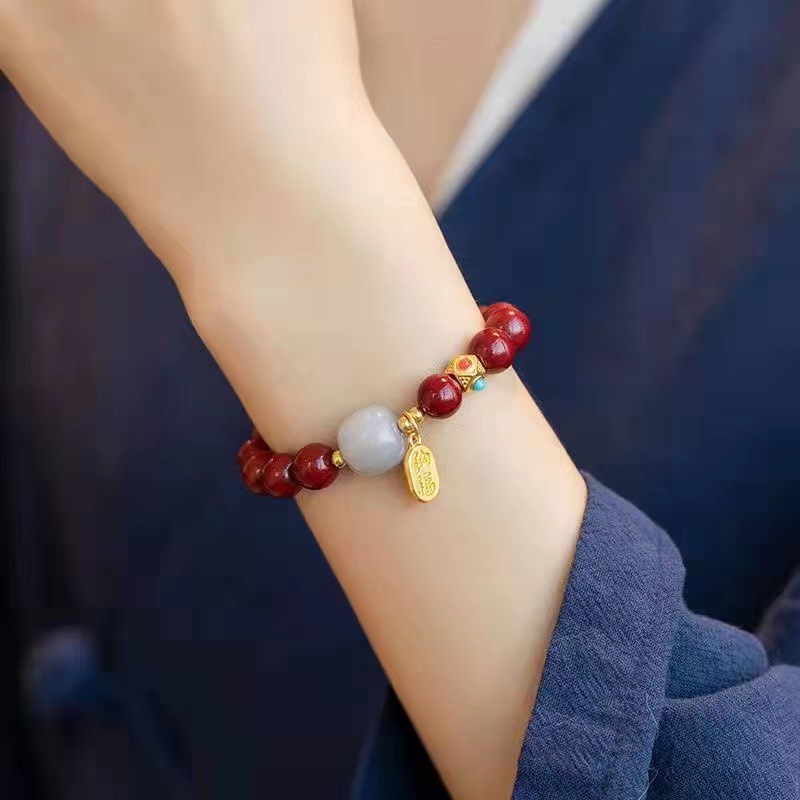 Tiktok caliente Lucky imitación cinabrio pulsera cuentas de la suerte de los hombres y las mujeres de la pulsera estilo Chino con cuentas de mano