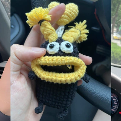 Car key bag – Cute Cartoon Key Case - 14cmx22cm-black-yellow-braid