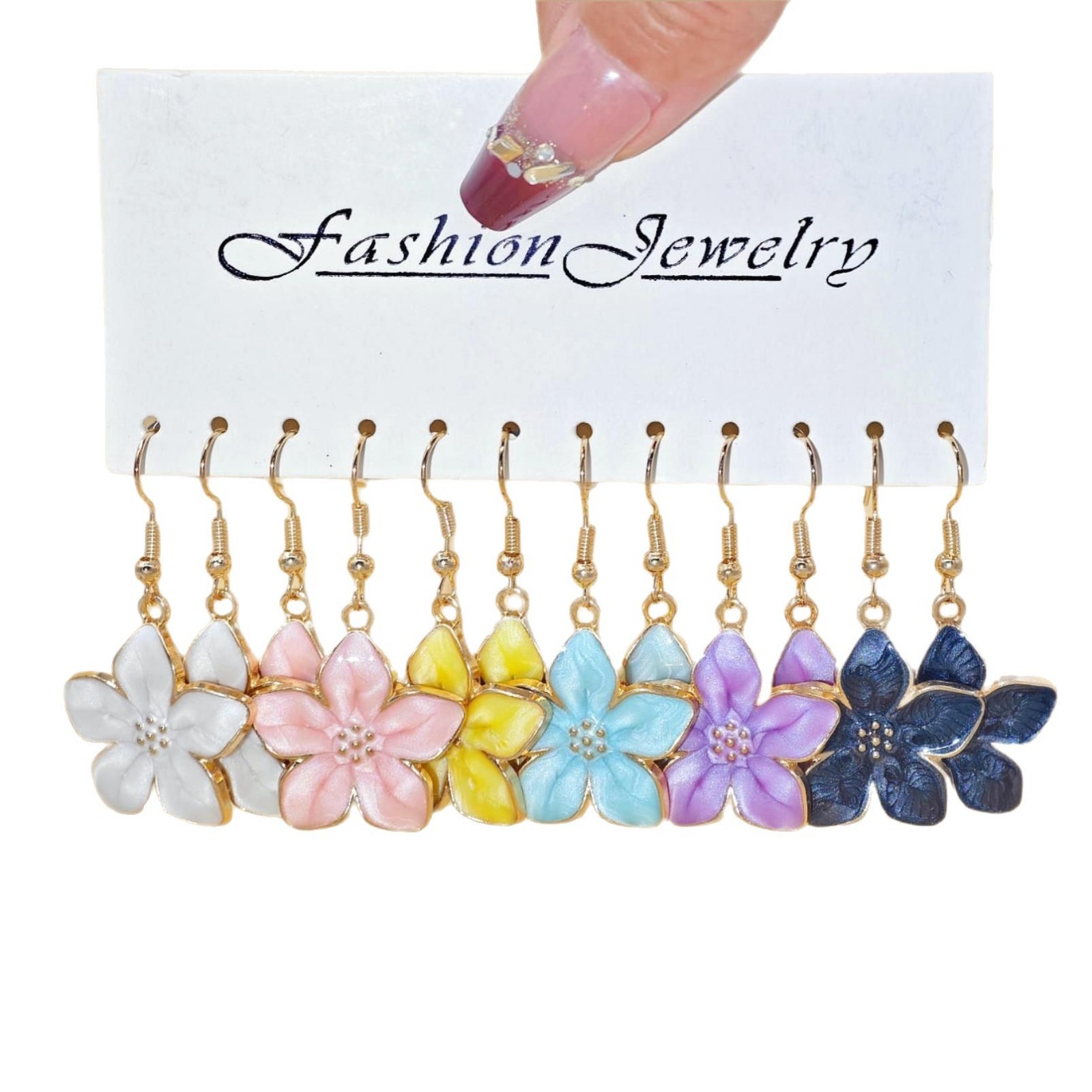 Juego de pendientes de aleación con diseño de flor de cerezo, estilo europeo y americano, superventas transfronterizo, diseño de nicho, con efecto de goteo de aceite y colores vibrantes, venta al por mayor