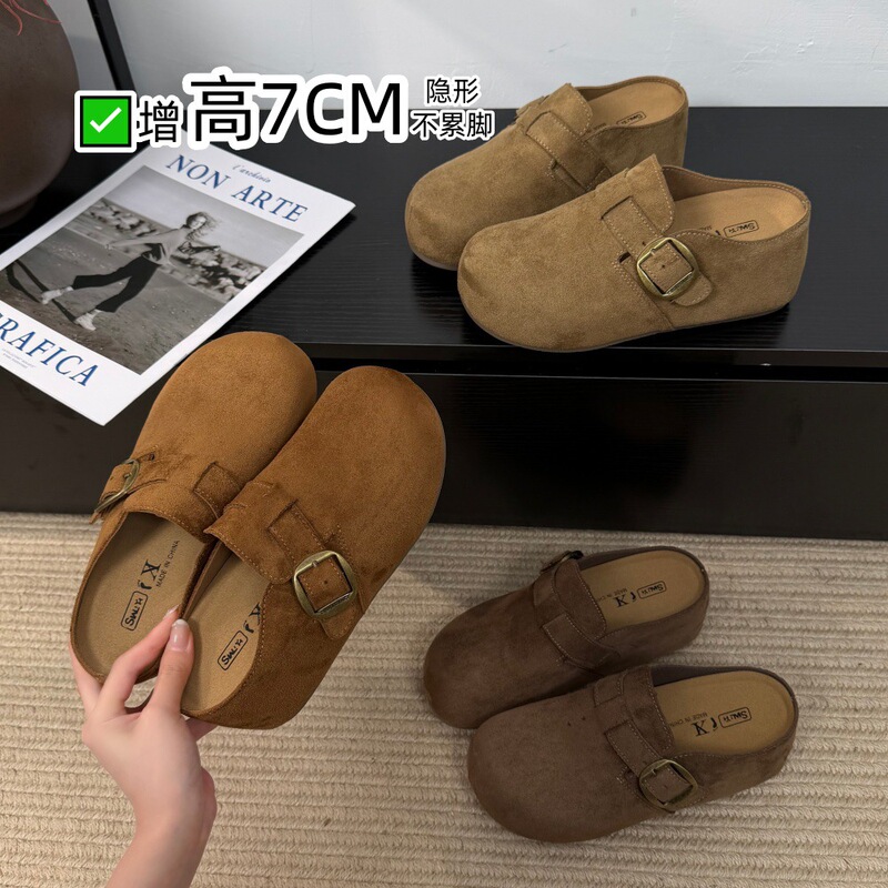 [7cm height increase] Thick-soled, closed-toe mules, new style Birkenstock sandals for women, versatile autumn half-slipper shoes, model 91011