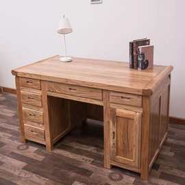 老榆木书桌新中式办公桌家用带抽屉学习桌写字台实木办公室电脑桌