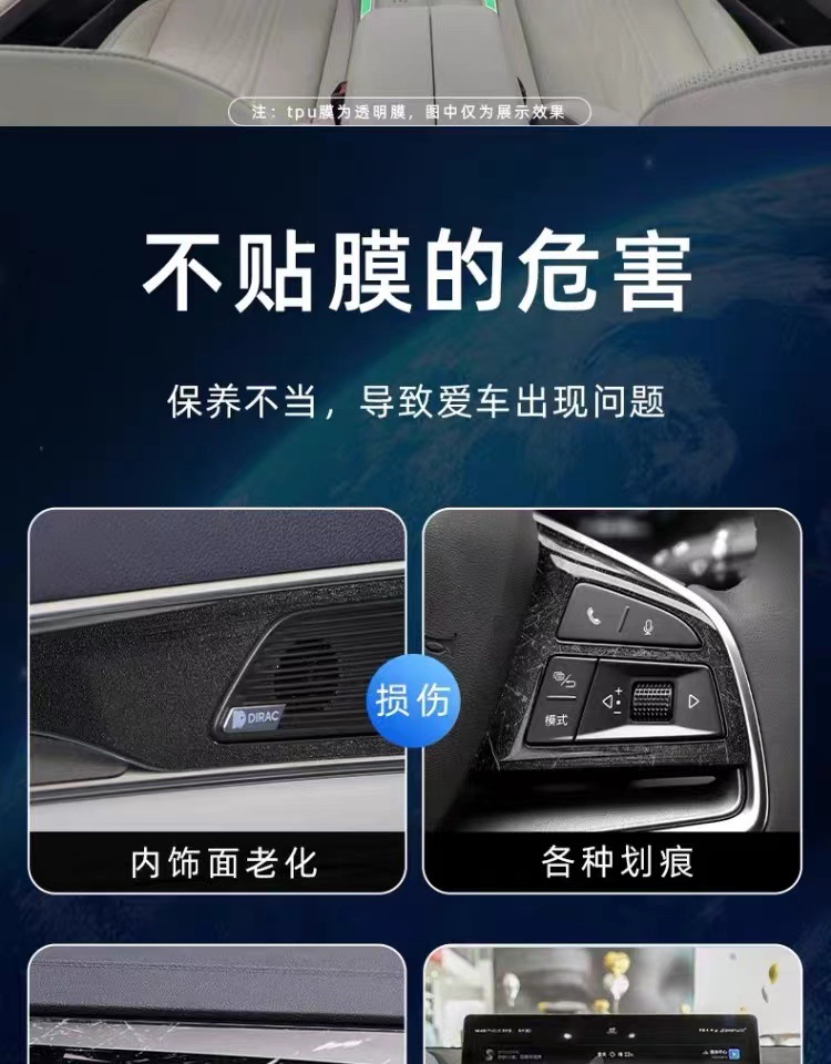 Suitable for Geely Galaxy E8: Interior protection film, center console film, navigation screen protector, and other car interior modification accessories