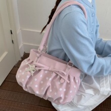 跨境大容量波点托特包包女2026夏季新款蝴蝶结褶皱小众单肩腋下包