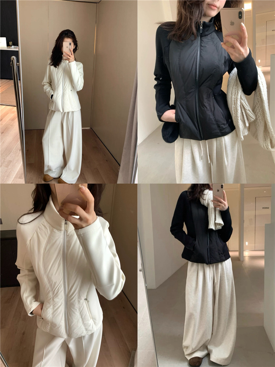 Slim Waist Stand Collar Patchwork Lightweight down Jacket for Women, Simple Casual Slim Fit Outdoor Sports Warm Coat for Winter 2025