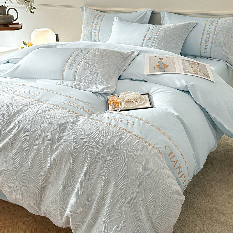 Otoño y invierno tallado algodón conjunto de cuatro piezas lujo ligero de alta sensación de 100 sábanas de cama de algodón puro ropa de cama