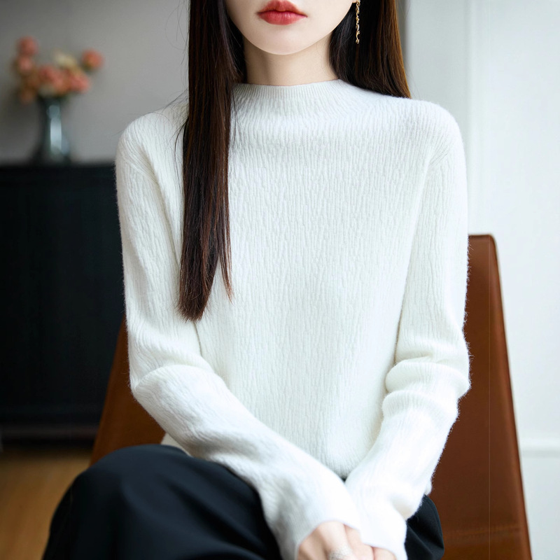 2025秋冬新款半高领保暖打底衫女肌理感设计百搭舒适针织毛衣内搭|undefined