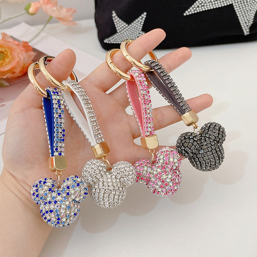 Japanese and Korean prong diamond Mickey keychain car key ring pendant women's bag pendant jewelry pendant