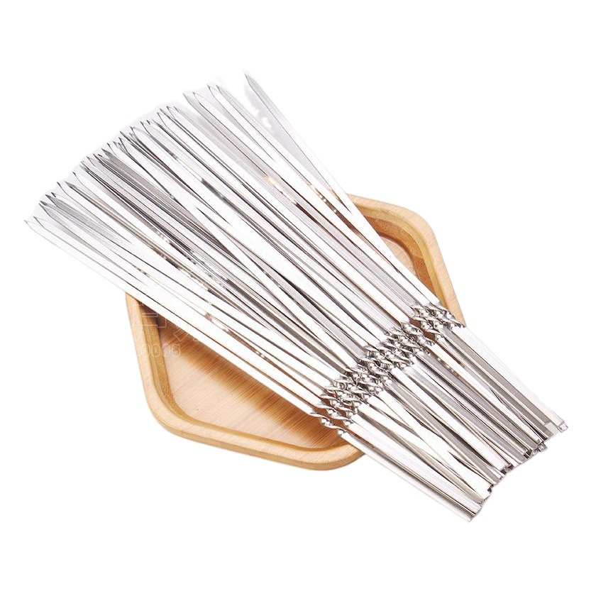 Wholesale Food-Grade 304 Stainless Steel Household Barbecue Skewers, Round Skewers, Flat Skewers, Steel Skewers for Grilling Meat