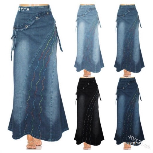 2025跨境外贸欧美复古文艺范拼接大摆牛仔鱼尾牛仔喇叭半身裙女装