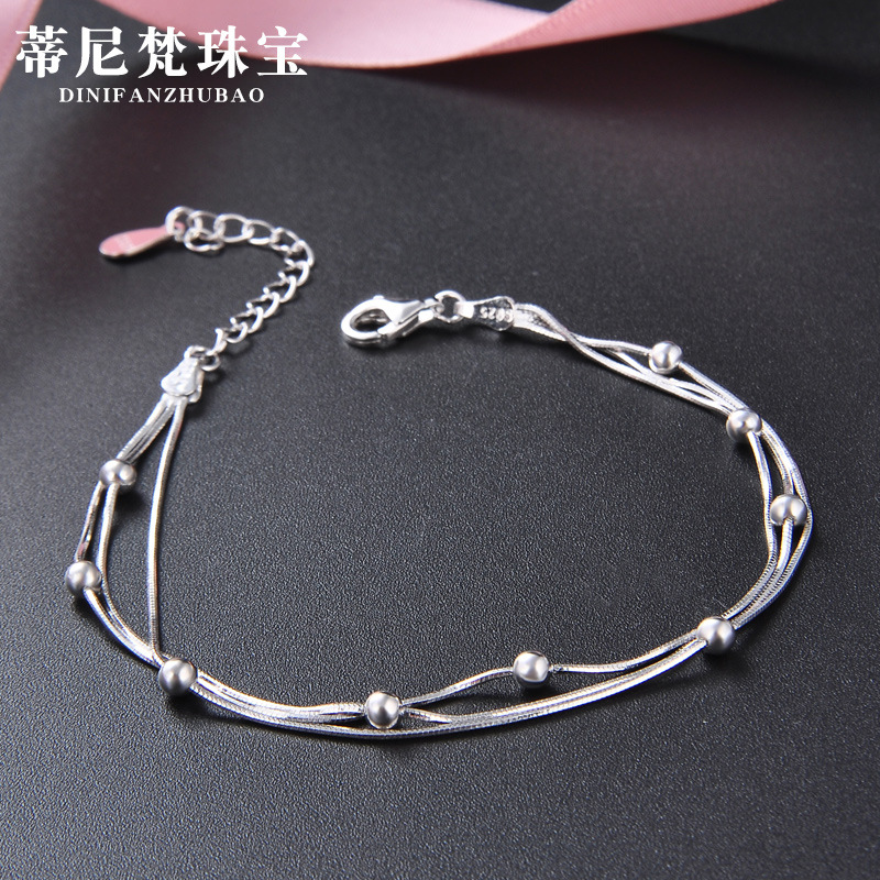 925 cuentas de plata esterlina pulsera femenina ins nicho diseño luz lujo Premium sentido cuentas tres capas serpentina plegado desgaste