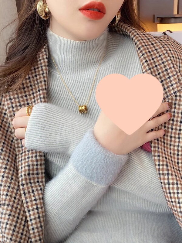 水貂绒半高领毛衣女一体绒打底衫秋冬西装内搭设计感加绒加厚上衣|undefined