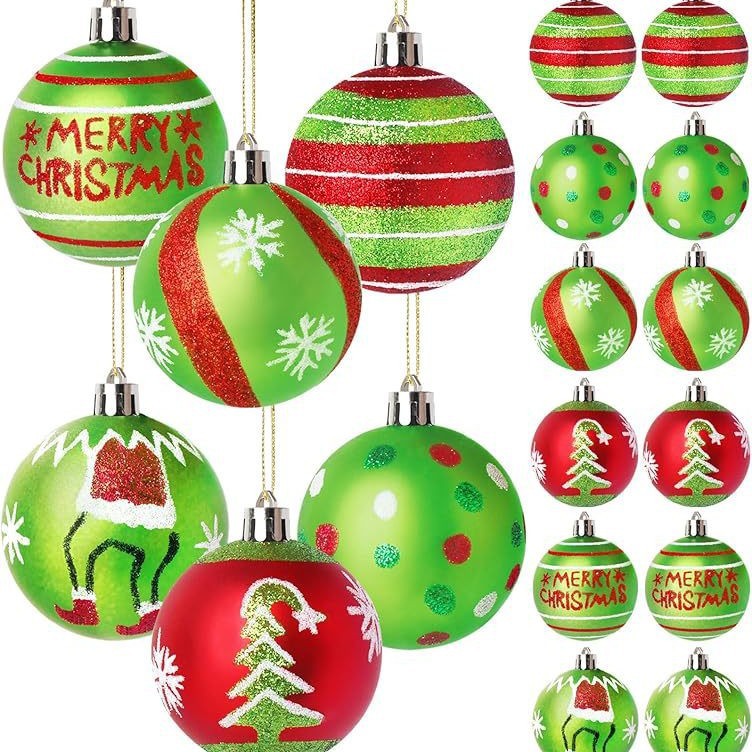 6CM Grinch Christmas Ball Ornaments Set – Hand-Painted Festive Tree Decorations For Whimsical Holiday Parties_voghion.com