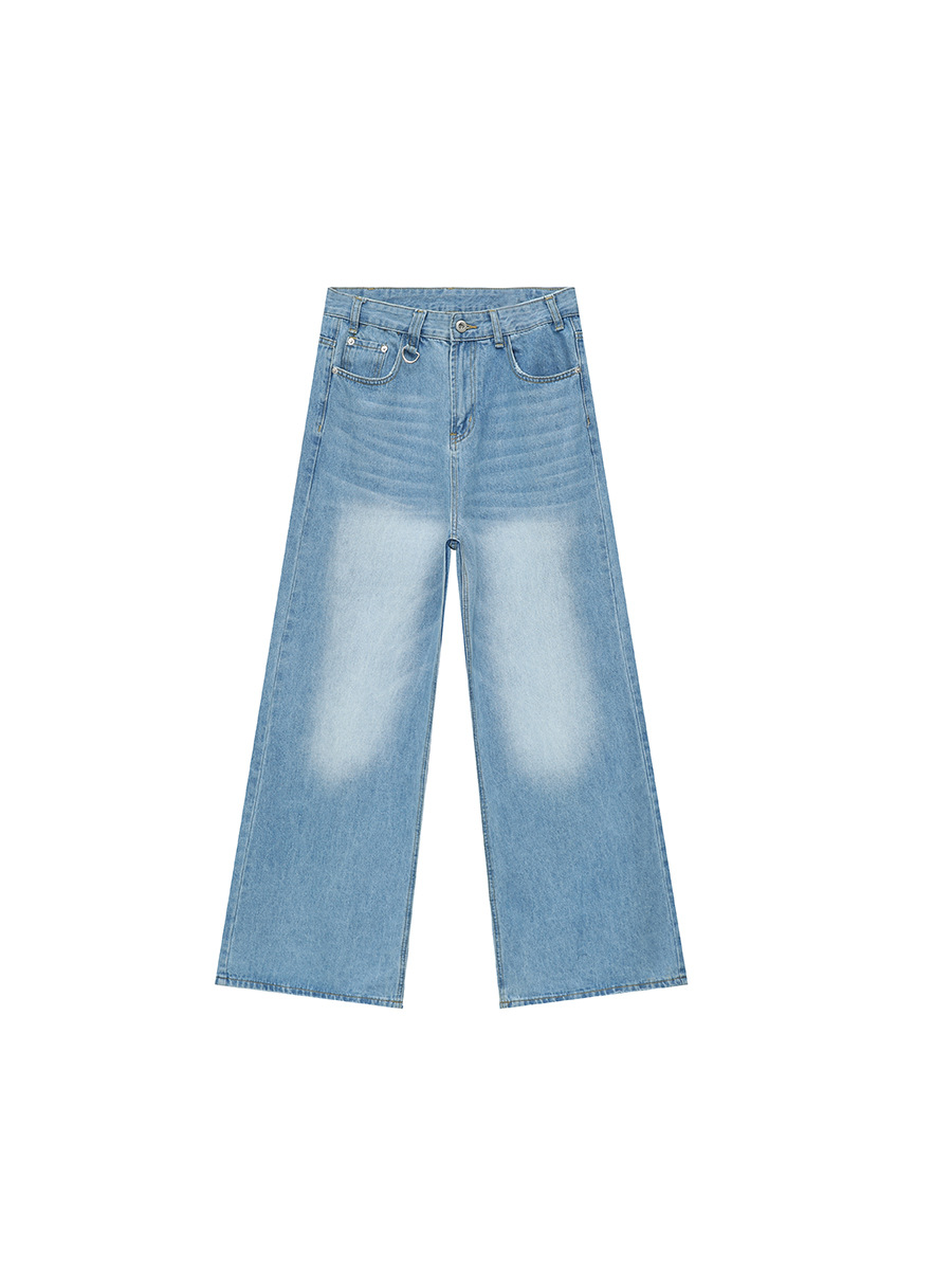 MTLCLOTHES Ropa de hombre | 2024 primavera nuevo producto estilo Hong Kong simple azul claro drapeado pantalones vaqueros anchos