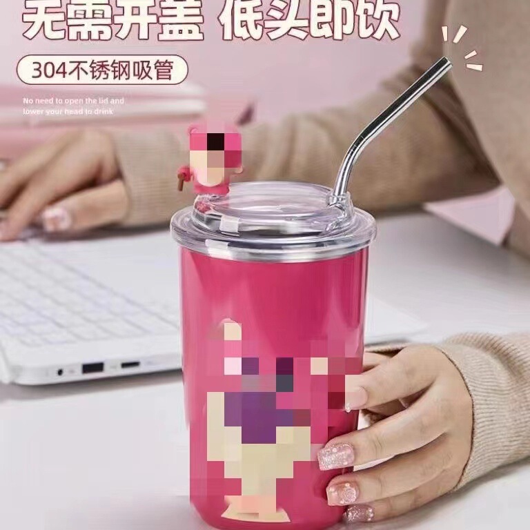 Cross-border Strawberry Bear High-looking Stainless Steel Double-layer Straw Insulation and Cold Insulation Portable Insulated Water Cup Cross-border Strawberry Bear High-looking Stainless Steel Double-layer Straw Insulation and Cold Insulation Portable Insulated Water Cup