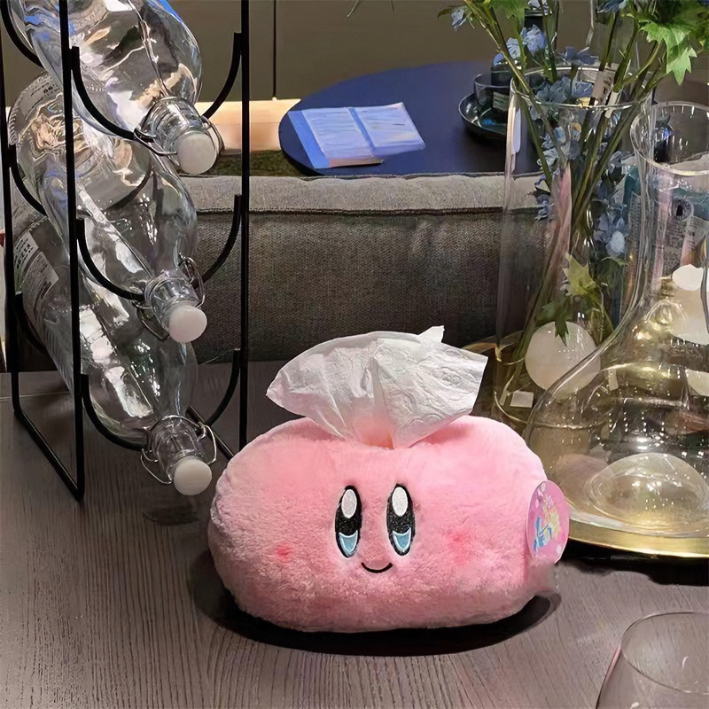 Cute Kirby tissue box, fluffy room decoration tissue holder, cartoon desktop tissue box for girls, car tissue box