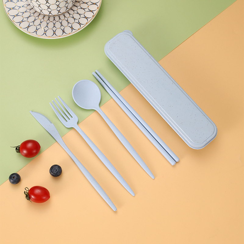 Set portátil de cubiertos de paja de trigo, 4 piezas, para estudiantes y viaje