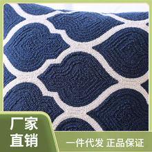 0LWH批发现代美式蓝色条纹沙发抱枕靠垫套家居软装棉麻刺绣花靠枕