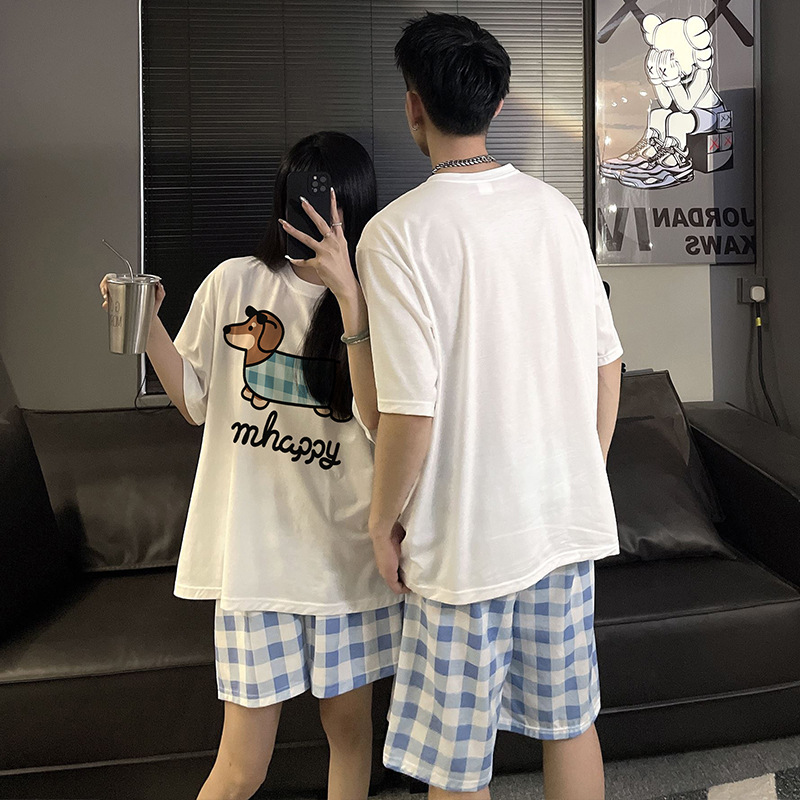 2025 nueva pareja de perro de salchicha pijama de verano de algodón dibujos animados lindos pantalones cortos de mangas cortas ropa para el hogar de hombres