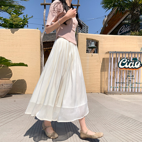 Black Flowing Sheer Skirt Women's Summer 2025 New A-Line Skirt with High Waist and Draping Effect, Small Figure Net Skirt