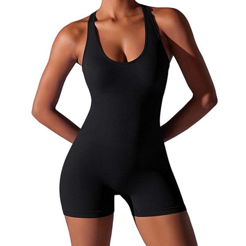 Nueva ropa de yoga europea y americana, mono de una pieza de color sólido ajustado, hermosa espalda aérea, mono de yoga transpirable sin costuras