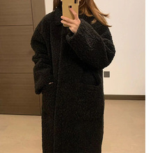 跨境冬季长款皮毛一体羊羔毛外套女黑色显瘦毛毛大衣羊羔绒皮
