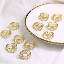 外贸高级感时尚创意26个英文字母戒指女生镶嵌满钻高级感指环配饰