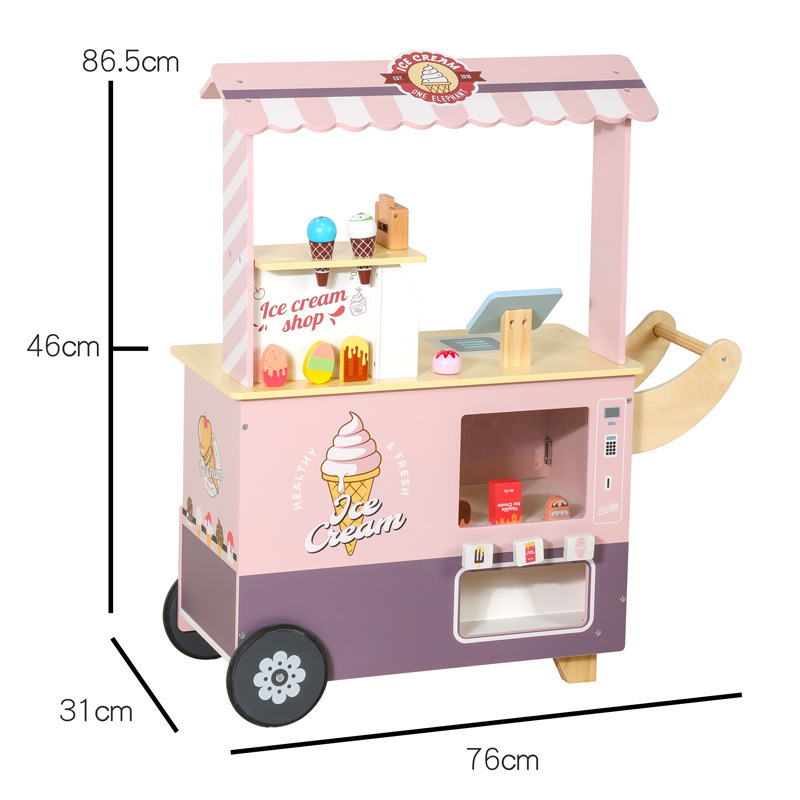 Juguetes de cocina de juegos para niños, frutas y verduras para bebés, helados de madera, helados, juguetes de auto de venta de autoservicio