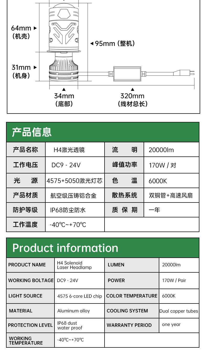 Car Led Lens Electromagnetic Valve H4 Single Direct Beam Headlight Dual Light Lens Universal Fisheye Light for Cars and Motorcycles