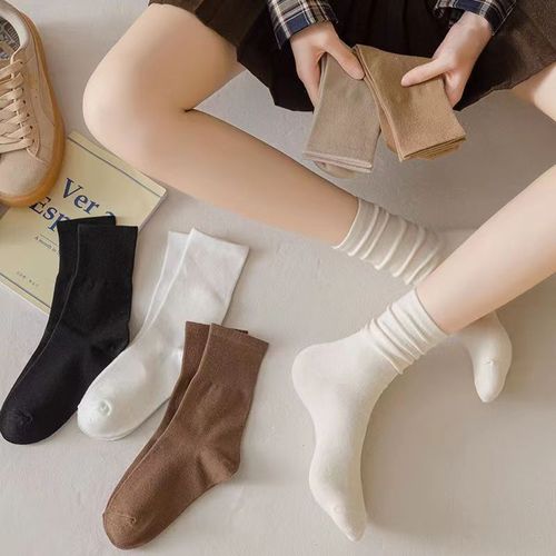 袜子女韩版中筒白色堆堆袜子女中筒袜ins潮款袜黑色秋冬月子长袜