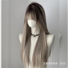 【超辛い警告】アジア系グラデーションが髪をまっすぐに染めた前髪かつら欧米風のトップカバー