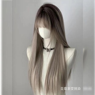[Super Hot Warning] Asian Gradually Spotted Long Straight Hair Straight Bangs Wig European and American Style Full Top Headgear