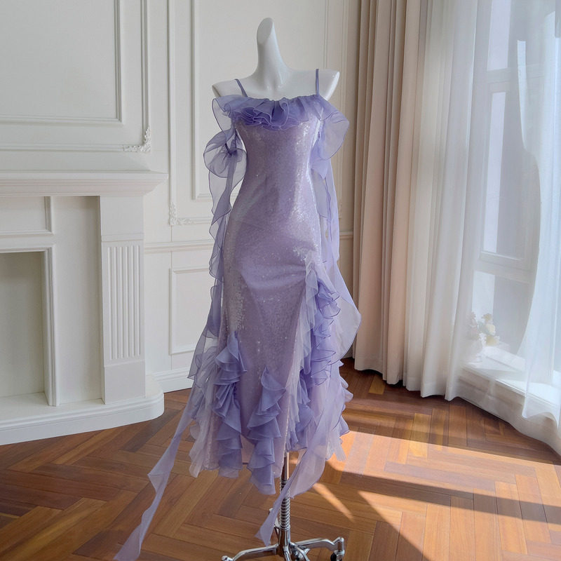 Purple Mermaid One-Shoulder Sequin Slim Evening Dress Light Luxury Sexy Slim Fishtail Skirt Toasting Dress for Women 68766 Purple Mermaid One-Shoulder Sequin Slim Evening Dress Light Luxury Sexy Slim Fishtail Skirt Toasting Dress for Women 68766