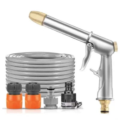 Suitable for high-pressure car washing water gun pressurized water pipe household hose tap watering nozzle spray gun washing ground (High pressure car wash water gun) - silver-metal-high-pressure-gun-connector-2m-anti-freezing-and-explosion-proof-water-pipes