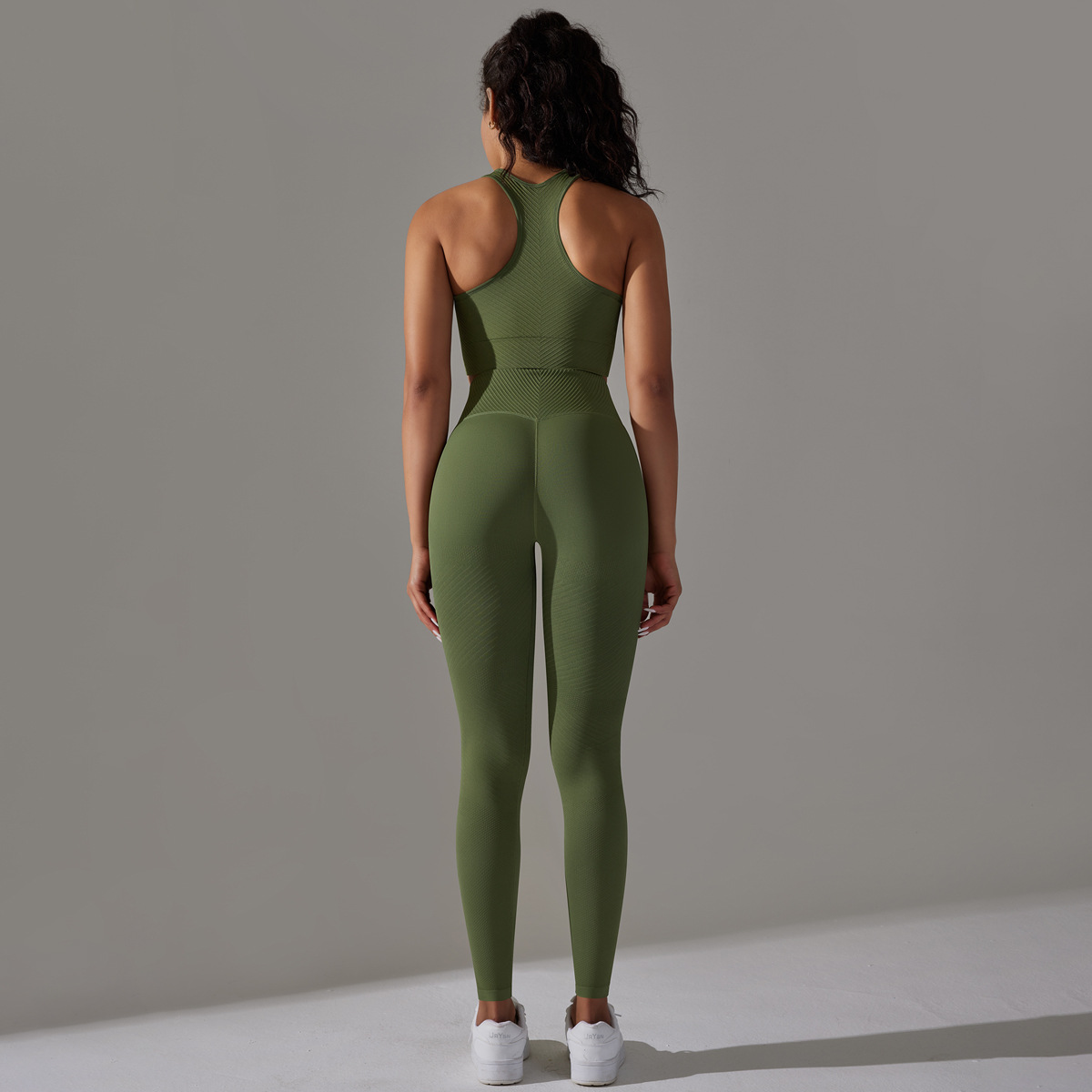 Women's Clothing solid color striped breathable high elastic yoga clothing set sports fitness vest trousers two-piece set_voghion.com