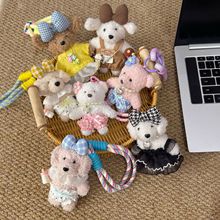 韩国东大门毛绒可爱挎包挂饰小熊手机绳彩绳钥匙扣公仔包包挂件