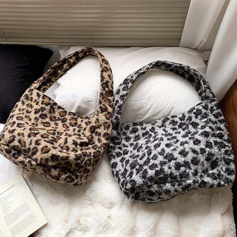 Dongdaemun, Corea del Sur, nueva moda, imitación de cordero, lana de felpa, bolso de hombro de gran capacidad, estampado de leopardo, bolso de muñeca