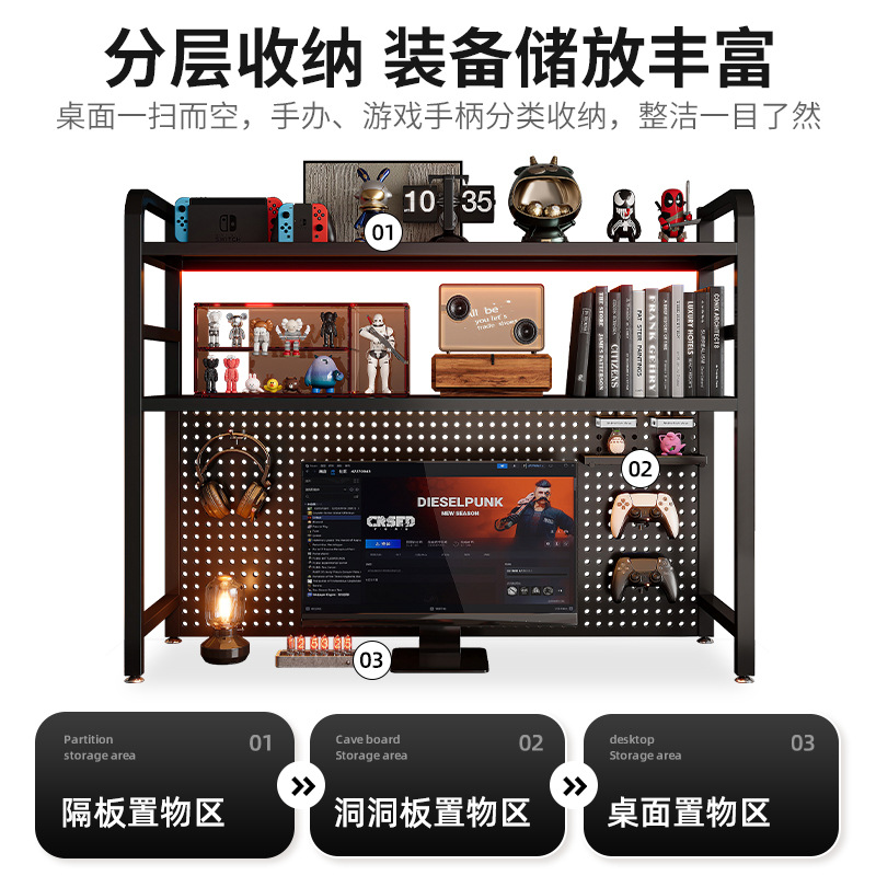 Agujero de escritorio tablero de hierro estantería escritorio rack de almacenamiento dormitorio estante de almacenamiento en capas escritorio hogar organizador rack