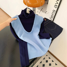 韩系针织背心毛衣马甲女2025秋冬新款叠穿高领长袖打底衫两件套