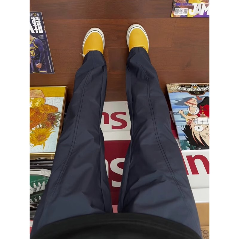 navy blue Waterproof Soft Shell Charge Pants Men's Spring Autumn and Winter American Style fleece-lined Tooling Pants Loose Straight Casual Pants