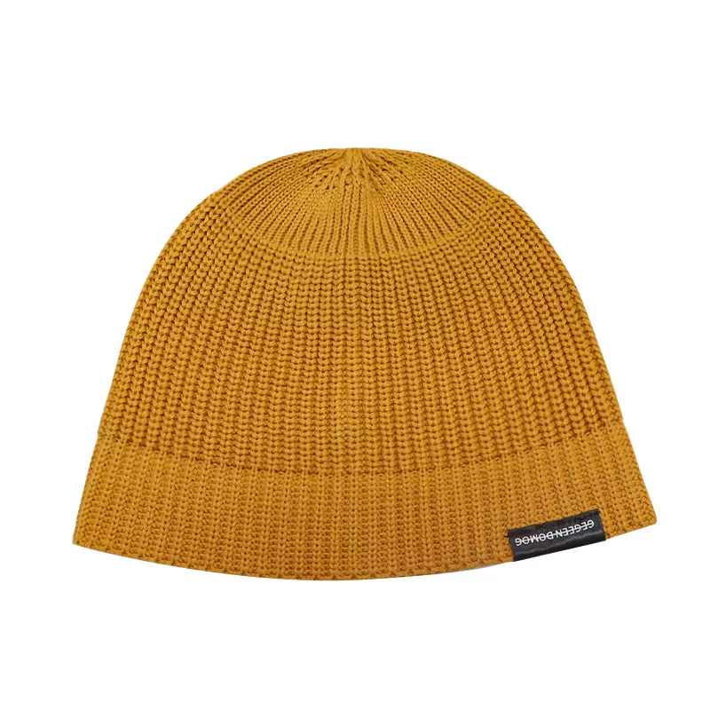 日系纯色薄款小黑标翻边毛线帽女秋冬季保暖冷帽男百搭潮牌针织帽