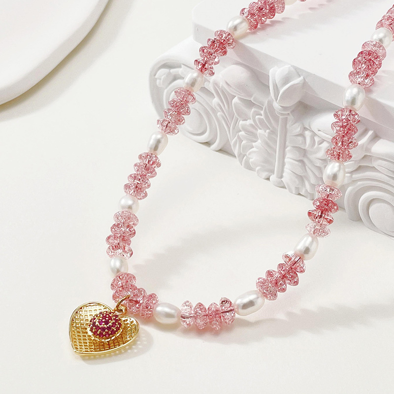 Fashion Heart Shape Pearl Copper Pendant Necklace 1 Piece