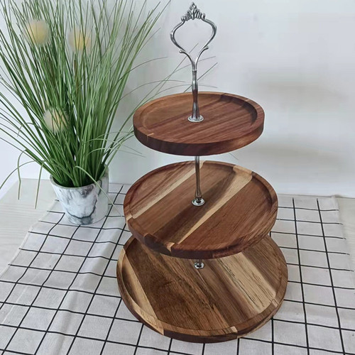 Creative wooden tray double-layer fruit plate modern three-layer living room cake snack display dessert combination display stand