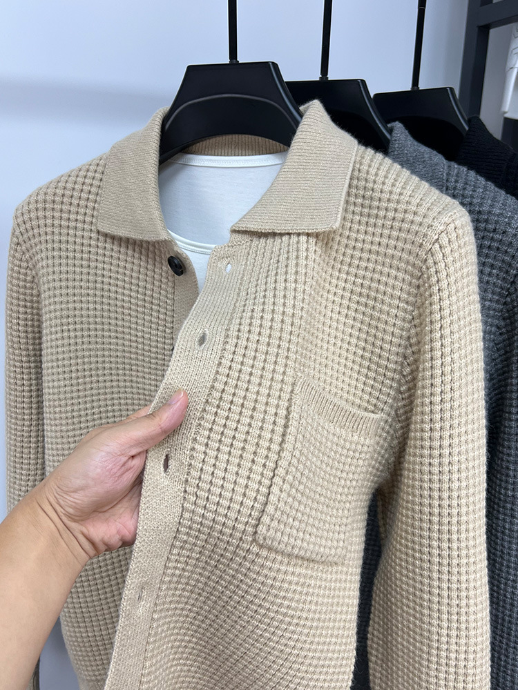 "Men's Slim Fit Knit Cardigan – Lightweight Lapel Jacket For Business Casual (Grey/Beige/Black, M-XXL)"_voghion.com
