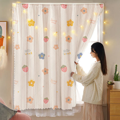 Easy curtain without drilling installation blackout cloth bay window small short window rental house adhesive sticker magic tape self-adhesive